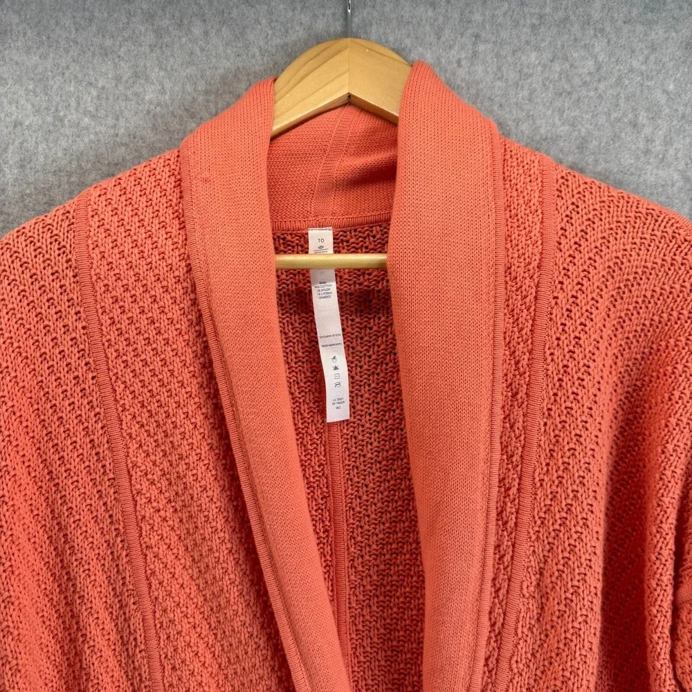 Lululemon Womens Orange Post Practice Cardigan Sweater Knit Pockets Size 10 NWT